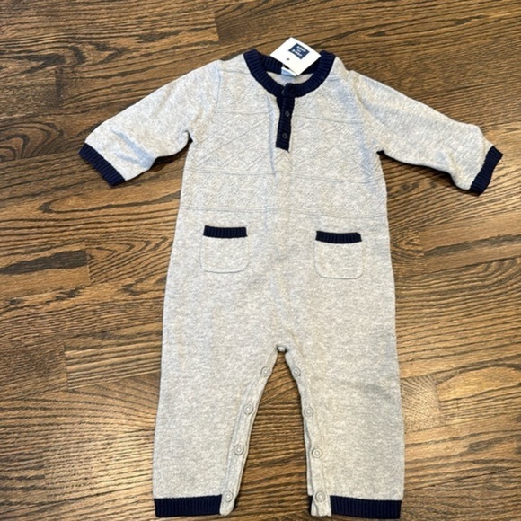 Janie and Jack 3-6months knit sweater long sleeve and pant romper grey and navy - Picture 1 of 5